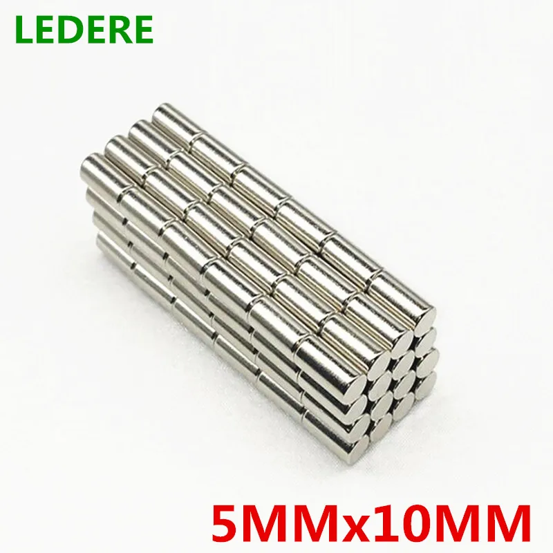 LEDERE 50pcs 5mm x 10mm Super strong round neodymium magnet 5x10 N35 rare earth permanent magnet 5mm*10mm powerful magnet 5*10