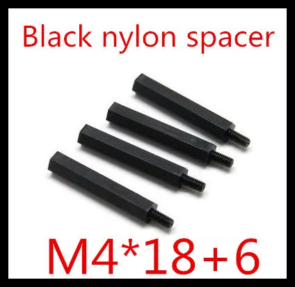 100pcs /lot M4*18+6  M4*14 Black Nylon Spacer Male to Female hex standoff