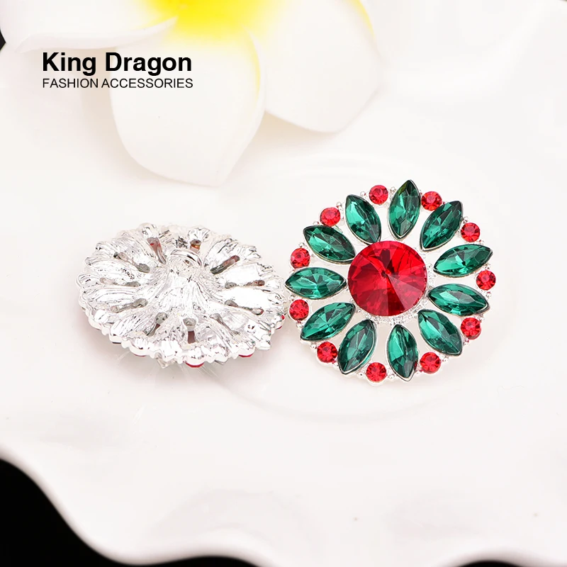 New Arrival Colorful Rhinestone Buttons Decoration Button Shank Back 26MM 5PCS/lot Silver Color KD385