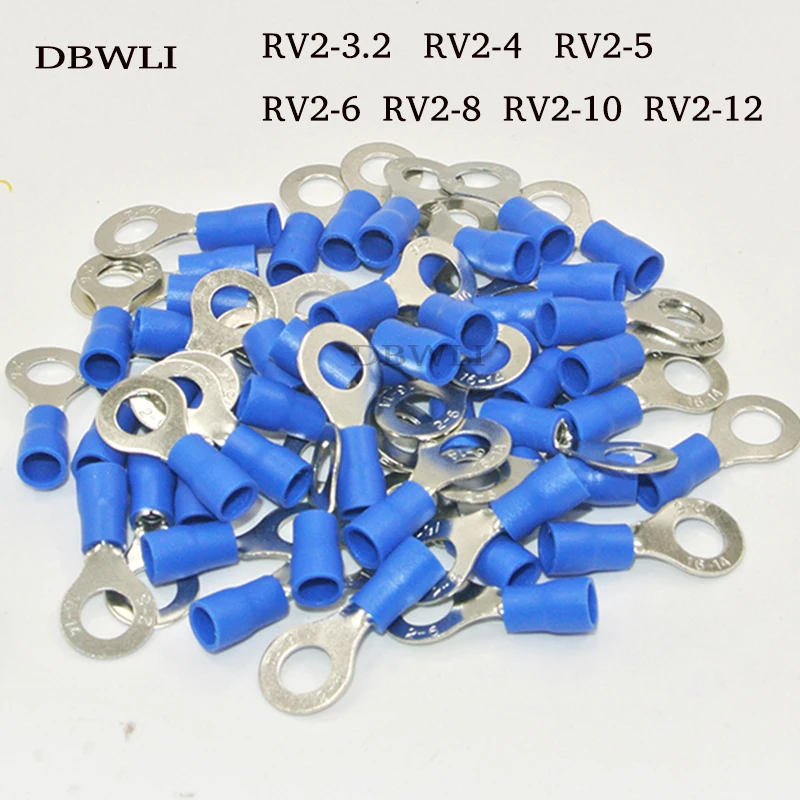 50PCS RV2-4 RV2-5 RV2-6 RV2-8 RV2-3.2 Ring insulated terminal Cable Wire Connector suit 1.5-2.5mm Electrical Crimp Terminal RV