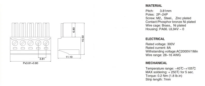 50 Sets 3.81 mm Male & Female Terminal Block 2 3 4 5 6 7 8 9 10 11 12 Pin PCB Screw Right Angle Plug Socket 300V 8A KF2EDGK-3.81