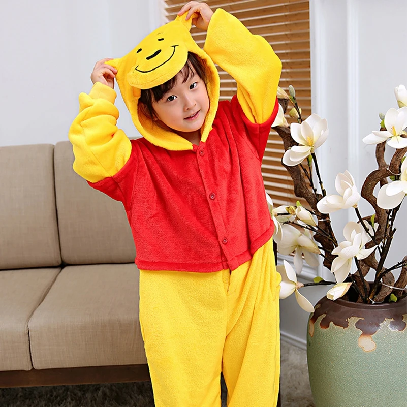 

Warm Kids Pajamas Animal Onsies Flannel Children's Sleepwear Winnie Bear pajamas For Girls Boys Nightgown Cosplay