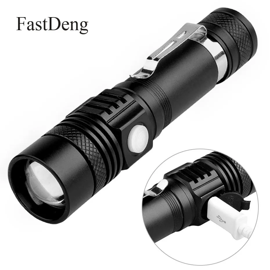 USB Highlight Handy Powerful Alloy Flashlight T6 Power Tips Aluminum Waterproof Zoomable Mini Flashlight 18650 Rechargeable