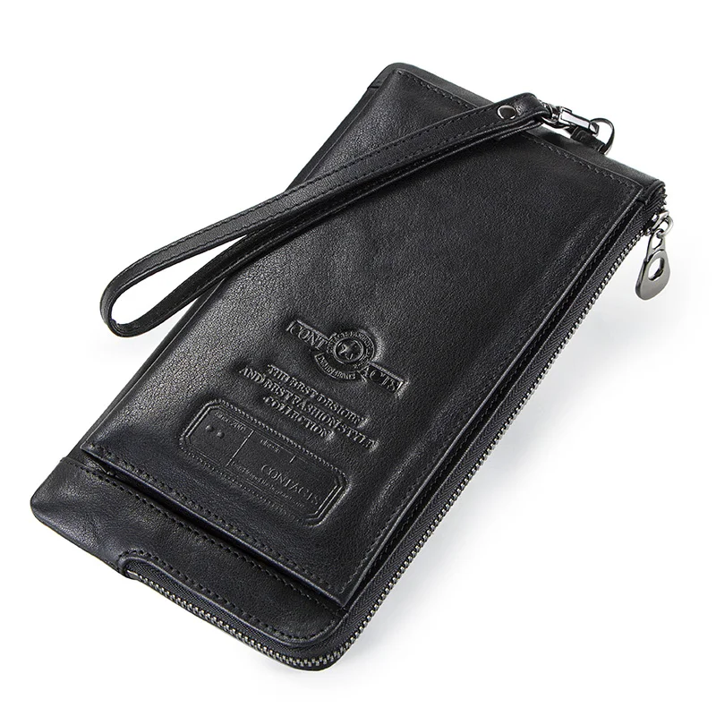 CONTACT'S Wristlet Bag Genuine Leather RFID Cellphone Wallet Men's Clutch Wallets Men Credit Card Holder Male Long Purse Zipper