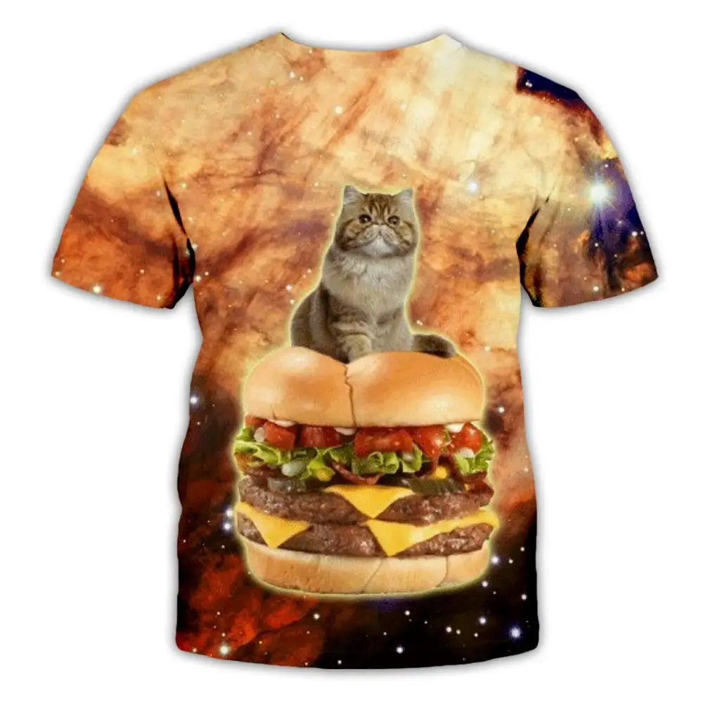 PLstar Cosmos DJ Pizza cat T-shirt Men Women Animal 3D T Shirt Hip hop Summer Short Sleeved Breathable Tshirt Plus Size