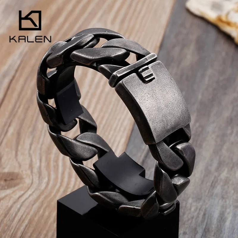 Kalen Matte Bike Chain Bracelets Men 25mm Width Chunky Heavy Stainless Steel Brushed Link Chain Bracelet Male Jewelry