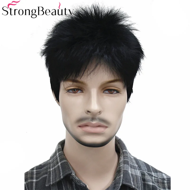 StrongBeauty-peluca corta sintética falsa para hombre y niño, color negro, marrón y dorado, pelucas de Cosplay para estudiantes