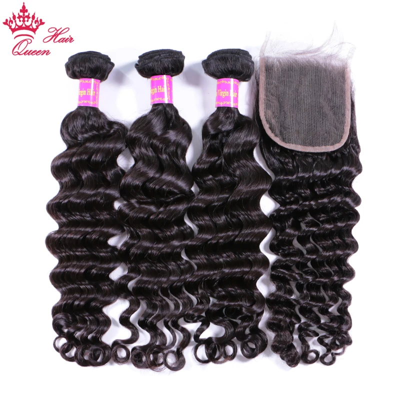 Queen Hair Products Brazilian Natural Wave More Wave Bundles With Closure 100% Virgin Human Raw Hair Bundles With Lace Closure