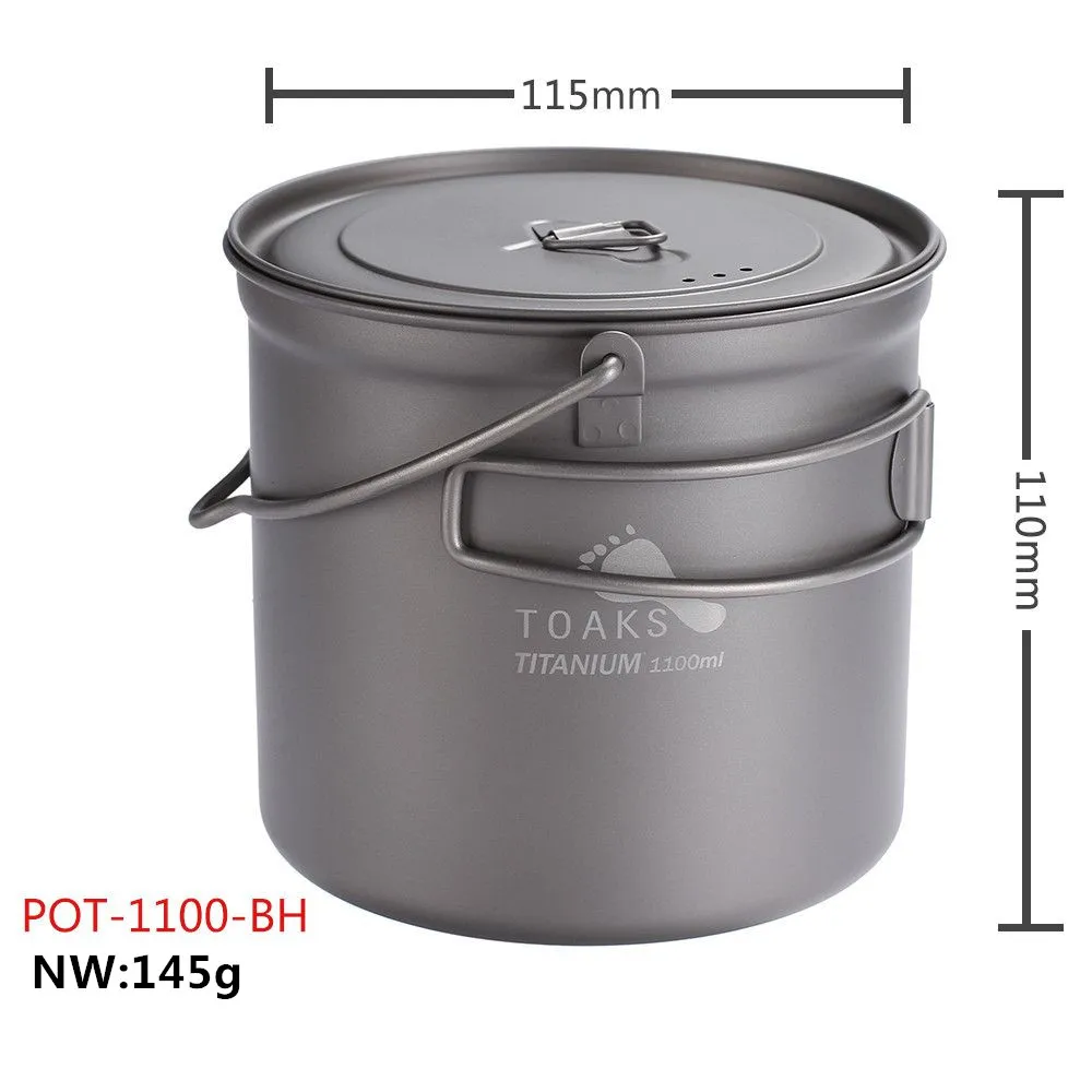 TOAKS Outdoor Hang Pot Camping Hiking Ti Titanium Cookware Picnic Hang Pot Ultralight  Pot 1100ml Pot-1100-BH