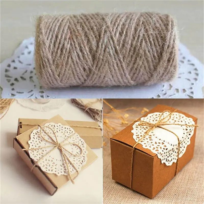 1Roll 33M Natural Burlap Hessian Jute Twine Cord Hemp Rope String Rustic Wrap Gift Packing String Wedding Decoration