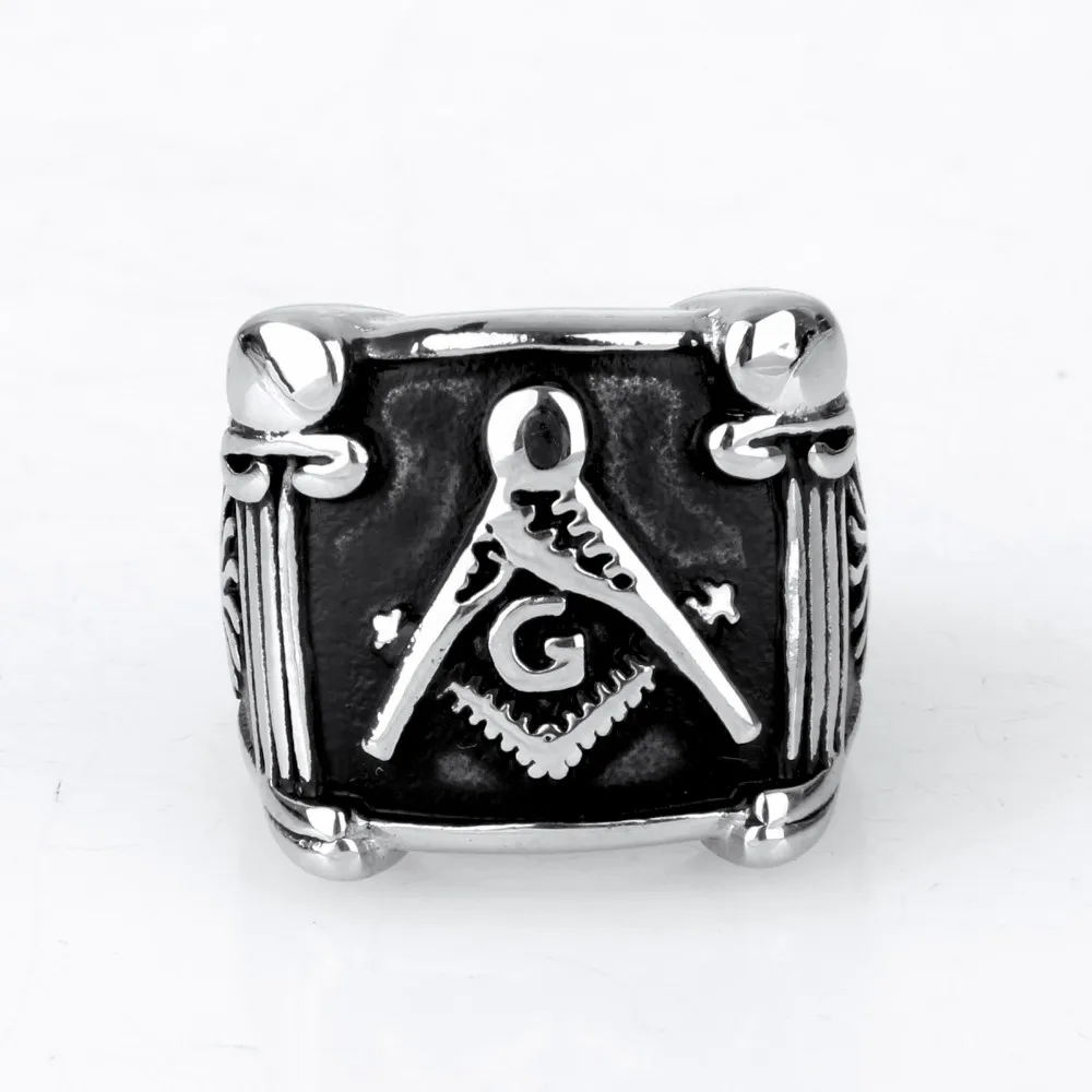 New Men's Silver color Ring Free Mason Freemason Masonic Ring 316L Stainless Steel Ring Men's Jewelry