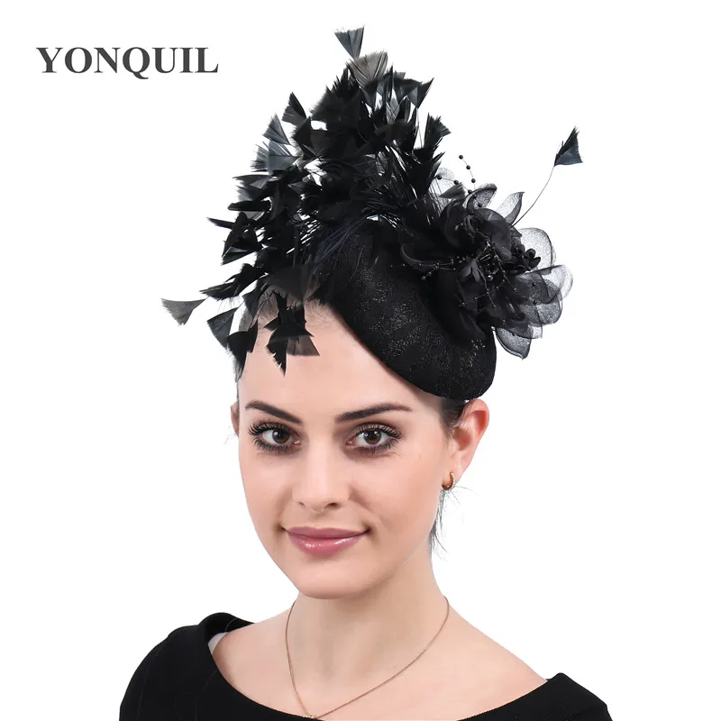 

Fascinators Hair Accessories Ivory Wedding Hat Lace Base Women Black Ornaments Headpieces Bridal Royal Fascinator 2023 New Style