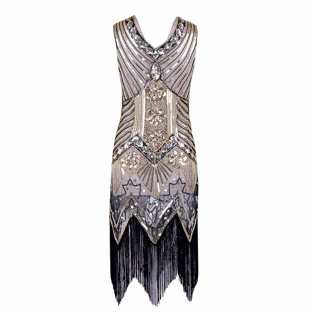 Great Gatsby Dress Women Sequined Dress V Neck Beaded Sequined Art Deco Flapper Dress 1920s Vintage Party Dresses Sexy Club image 5