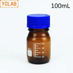 YCLAB 100mL Reagent Bottle Screw Mouth with Blue Cap Brown Amber Glass Medical Laboratory Chemistry Equipment