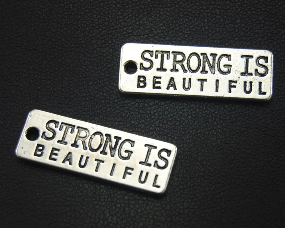 20pcs  Silver Color strong is beautiful Charm Pendant DIY Necklace Bracelet Bangle 27X10mm A1765