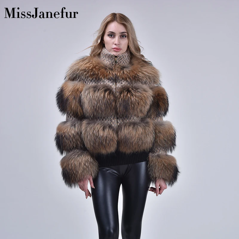 Real Fur Coat Women Winter Warm Fur Parka Chic New Real Raccoon Fur Jacket