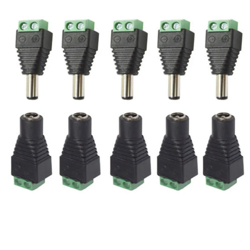 5.5mm x 2.1mm Female Male DC Power Plug Adapter for 5050 3528 5060 Single Color LED Strip and CCTV Cameras