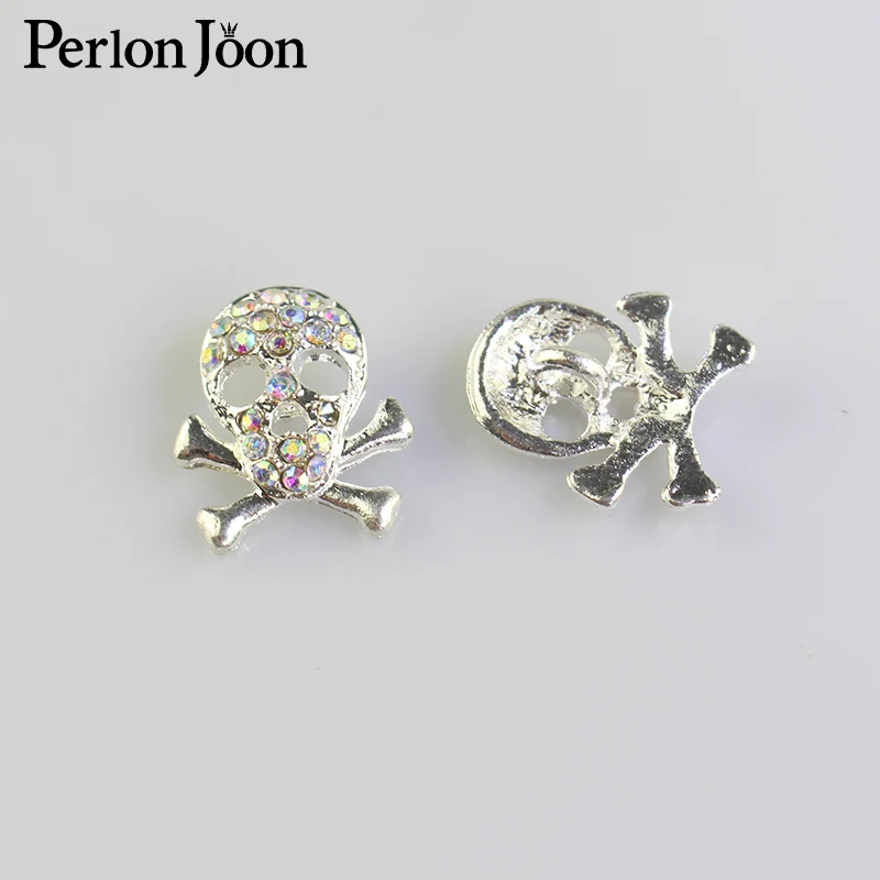 10pcs 14*16mm Skull shape rhinestone button gold and silver metal button fashion clothing decoration accessories for dress NK041