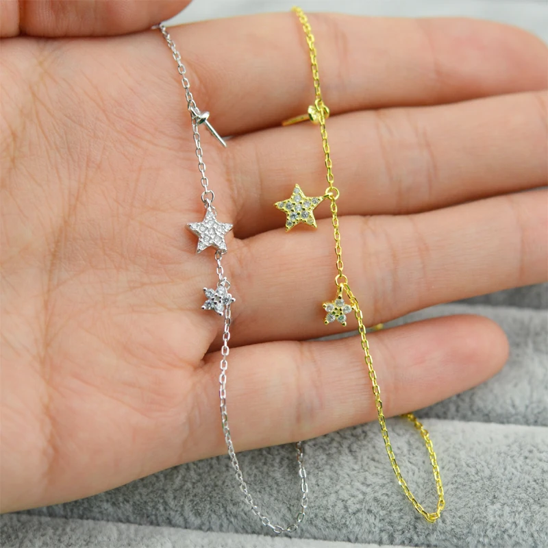 

S925 Sterling Silver Stars Decoration Pearl Bracelet Fittings Women DIY Pearl Bracelet Components 3Pcs/Lot