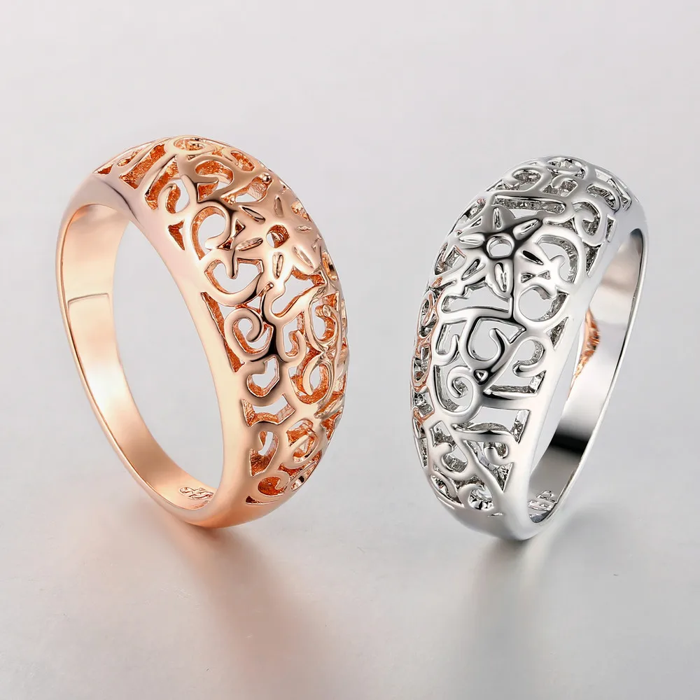 Vintage Chunky Rings Classic Design Rose Gold Color Flower Hollow Fashion Jewelry For Unisex Anniversary Free Shipping R281M