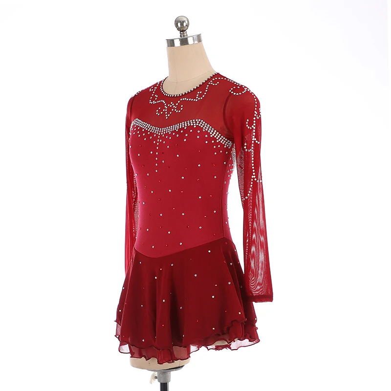 Figure Skating Dress Women's Competition Dress Children's Rhythmic Gymnastics Performance Wine Red Performance Dress