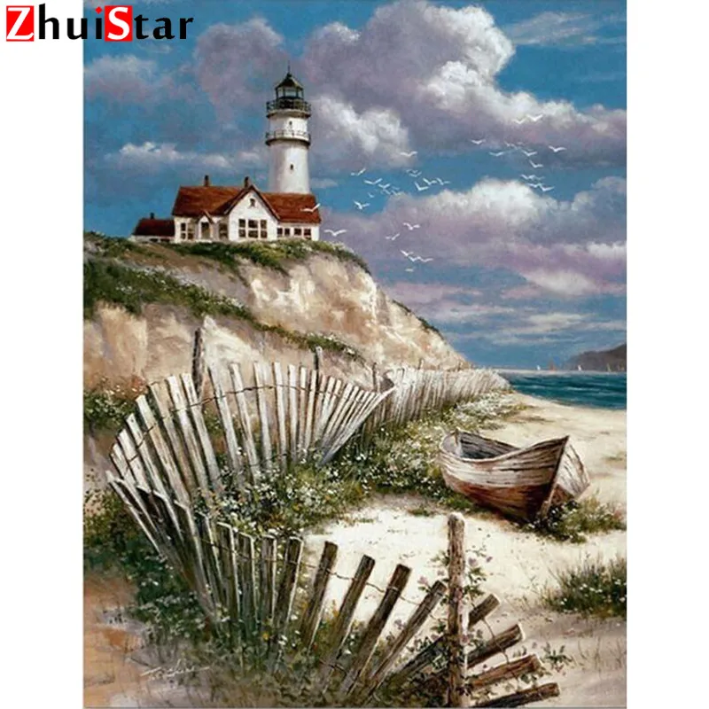 Diamond Embroidery Set Beach Lighthouse Home Decor Mosaic Painting DIY Full Square Diamond Painting Cross Stitch XY1