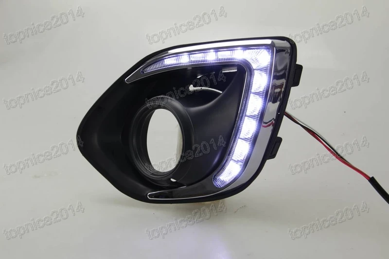 2Pcs White LED DRL daytime running light on fog lamp cover driving fog light For Mitsubishi ASX 2013 2014