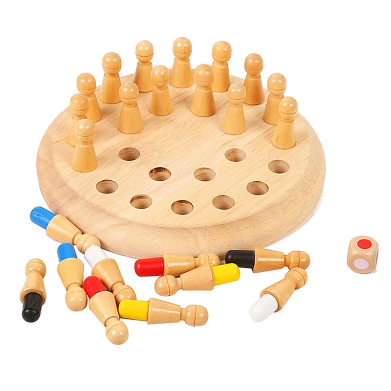 BSTFAMLY Children Memory Chess Wooden Six Color 17.5*17.5*5cm 24 Pcs/Set International Checkers Folding Game Table Toy Gift LE02