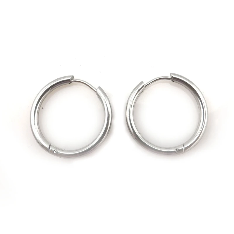 12 Pairs High Quality Silver Color Stainless Steel Loop Earrings Without Fading 15mm 17mm 19mm 23mm For Choose