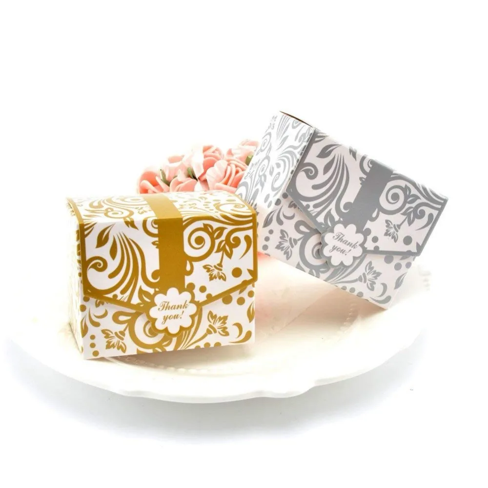 

100 PCS Candy Favor Bags Gift Boxes Ribbons Wedding Party Favour Sweet Cake Gift Candy Boxes Anniversary Wedding Party