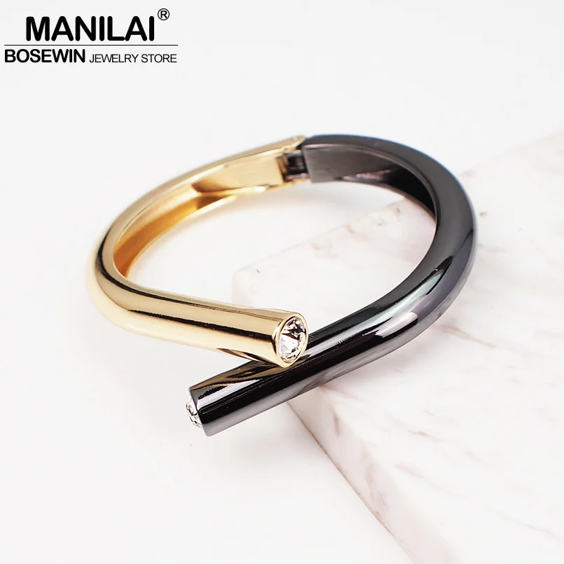 MANILAI Punk Alloy Crystal Bangles Bracelets For Women Fashion Design Statement Geometric Cuff Bangles Jewelry Mixed Color