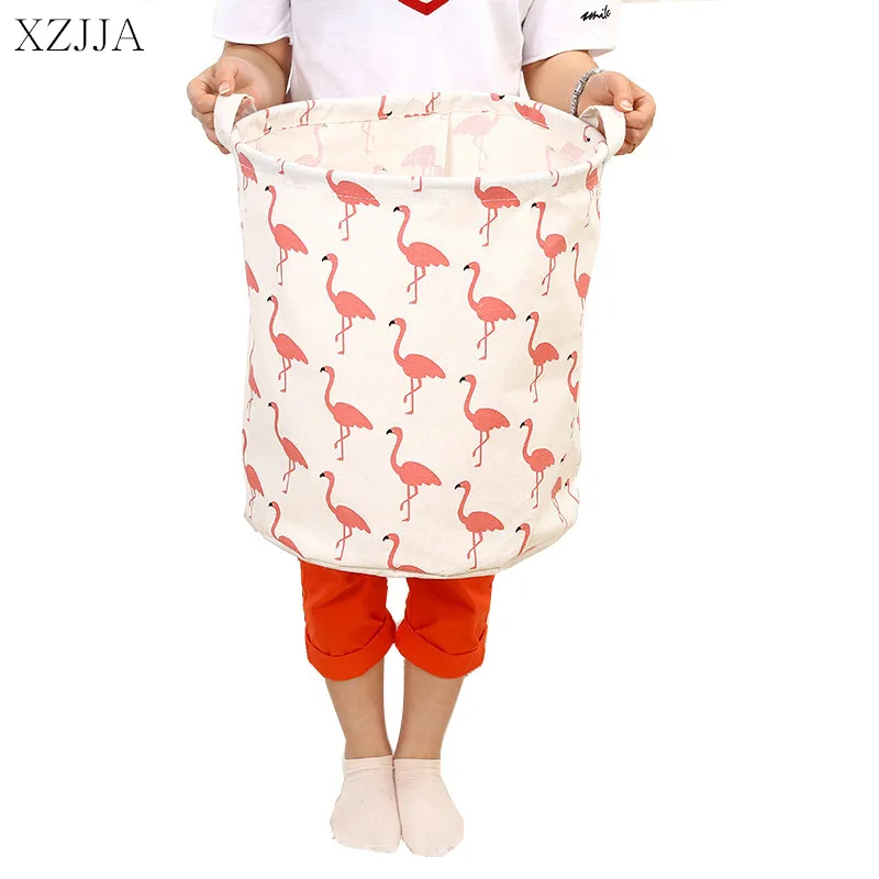 

XZJJA Cute Flamingos Sundries Storage Baskets Foldable Washing Clothes Laundry Basket Cute Kids Toys Storage Boxs With Handles