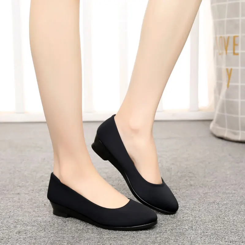 Women Ballet Black Shoes Women Wedges Shoes for Office Work Boat Shoes Cloth Sweet Loafers Women\'s Pregnant Wedges Shoes