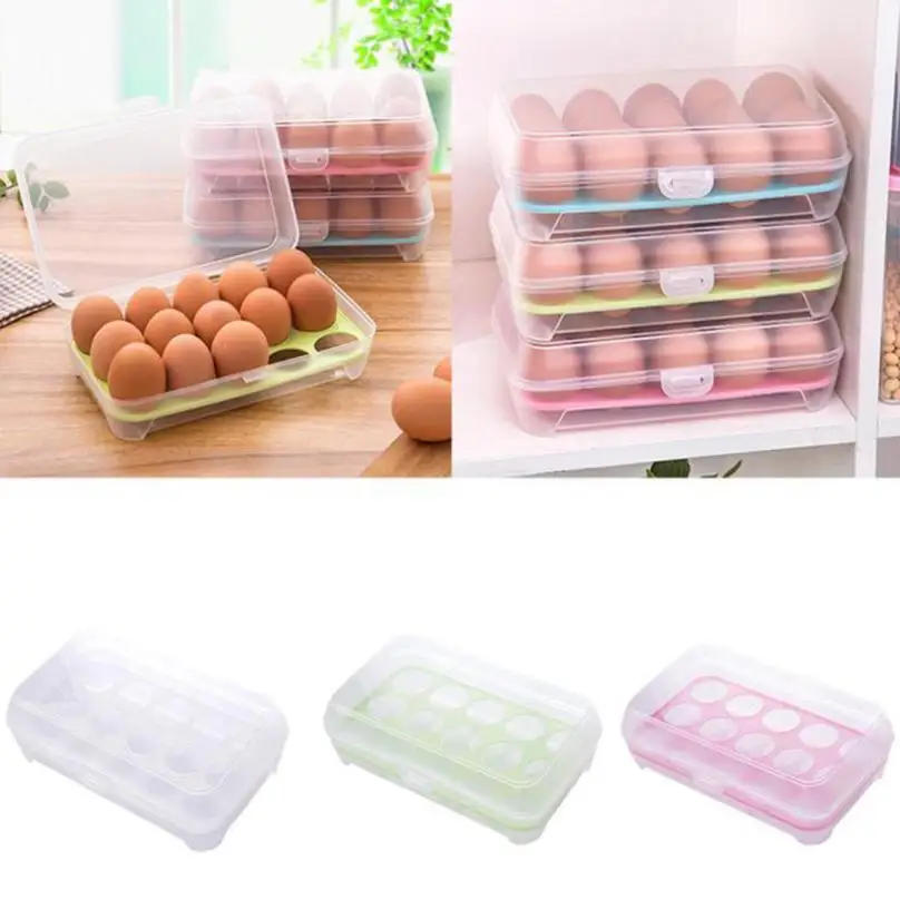 

Single Layer Refrigerator Food 15 Eggs Airtight Storage container plastic Box Kitchen Organizer Accessories