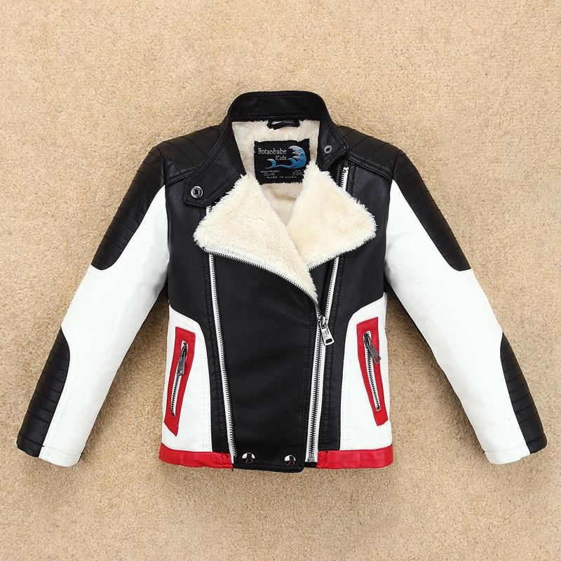 Handsome Cool Design Boys Leather Motor Jacket For Autumn Spring Kids Warm Coat Bomber  Baby Toddler Winter Clothes