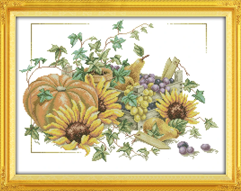 Good harvest (2) cross stitch kit sunflower fruit aida fabric 14ct 11ct hand embroidery DIY handmade needlework supplies bag