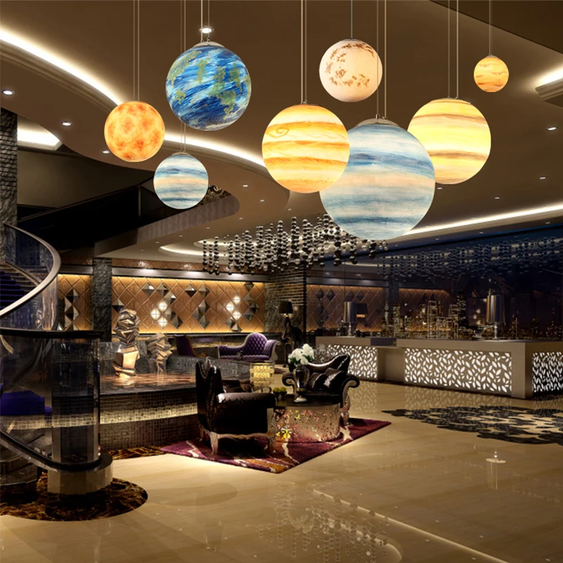 LED Planet hanging lamp Kids room Bedroom Nursery Children room LED moon globe light fixtures Indoor house lustre suspension