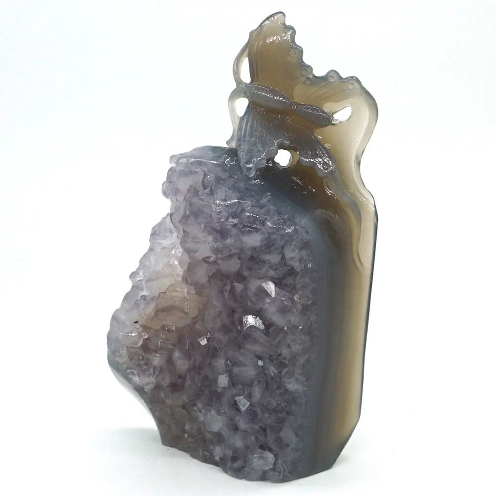 Butterfly Statue Natural Gemstone Agate Healing Reiki Amethyst Geode Home Decor 5.9