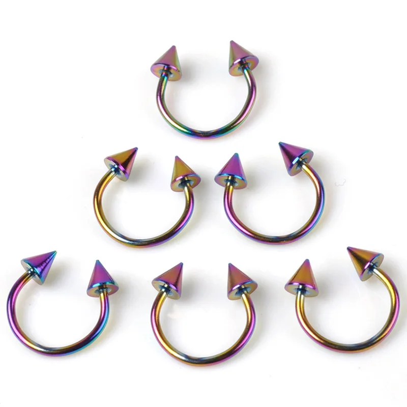 Cone Spike Horseshoe Circular Ring 5pcs Surgical Steel Labret Nipple Hoops Nose Septum Eyebrow Piercing Body Jewelry 8mm 10mm