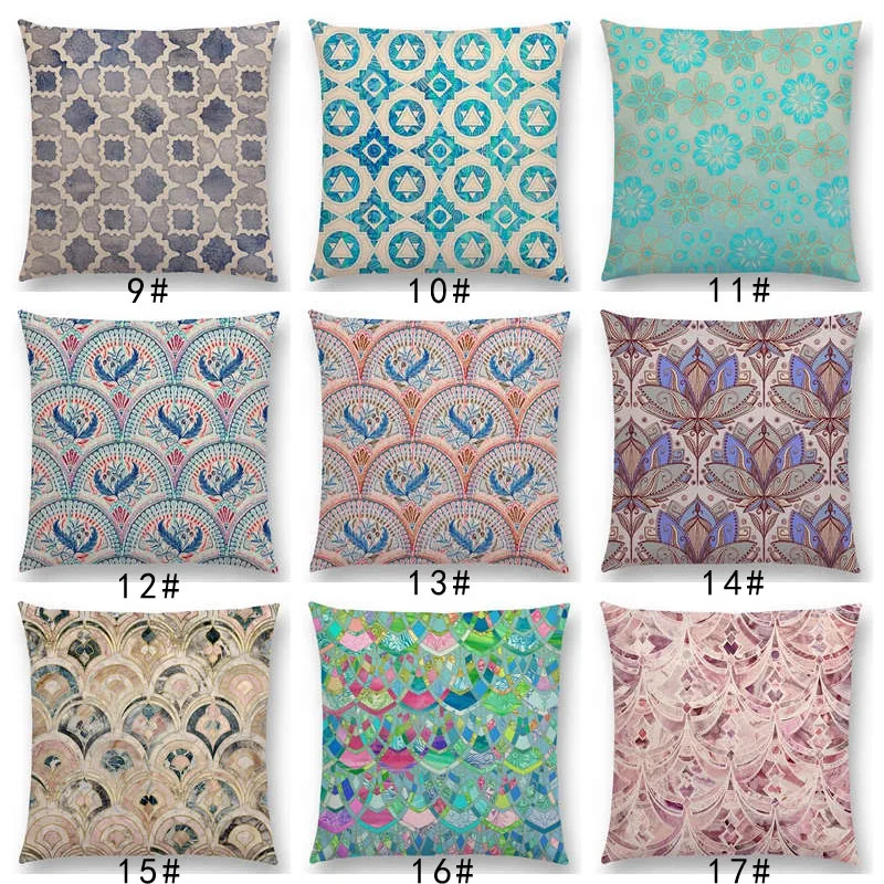 New Deco Fresco Mediterranean Pattern Lotus Watercolor Patchwork Gorgeous Frosting Cushion Car Cover Sofa Throw Pillow Case