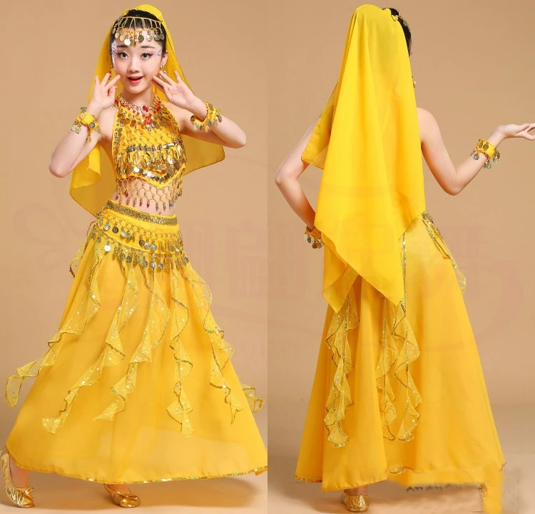 5 pçs criança conjunto de dança do ventre menina trajes de dança do ventre crianças dança do ventre meninas bollywood indiano desempenho dança wear roupas