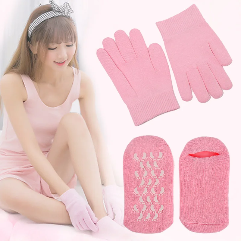 Adomaner Spa Gel Socks And Gloves Moisturizing Whitening Exfoliating Foot mask Ageless Beauty Hand Mask Feet Care Socks