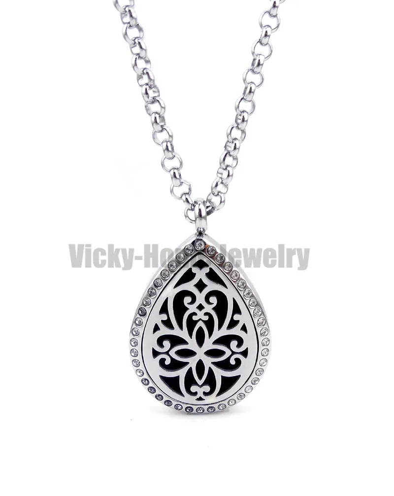 Flower Design Aromatherapy Essential Oils Diffuser Locket Necklace in 316L Stainless Steel