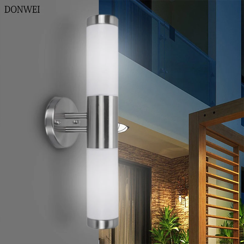 Donwei-iluminação externa à prova d'água, 220v ac, lâmpada de aço inoxidável, e27, iluminação para parede ip65.