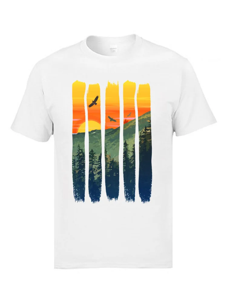 Custom Adult T Shirts 100% Cotton Round Collar Pure Cotton Mountain Sunset Tshirts Printing Leisure Summer Team T-Shirts