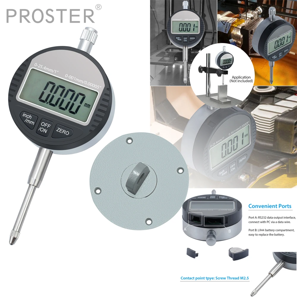 

Proster DTI Digital Dial Indicator 0.001/0.00005'' Digital Probe Range 0-25.4mm/1'' Dial Test Indicator Electronic Gauge Tool