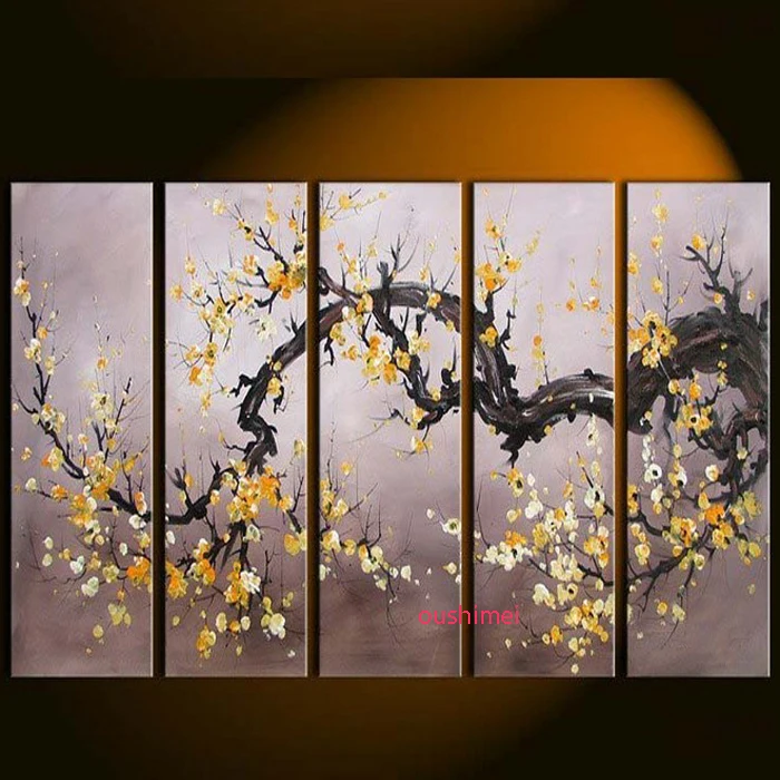 

Handmade Plum Blossom Tree Canvas Wall Art Modern Abstract Decor Group Paintings Flower Picture For Living Room Oil Painting