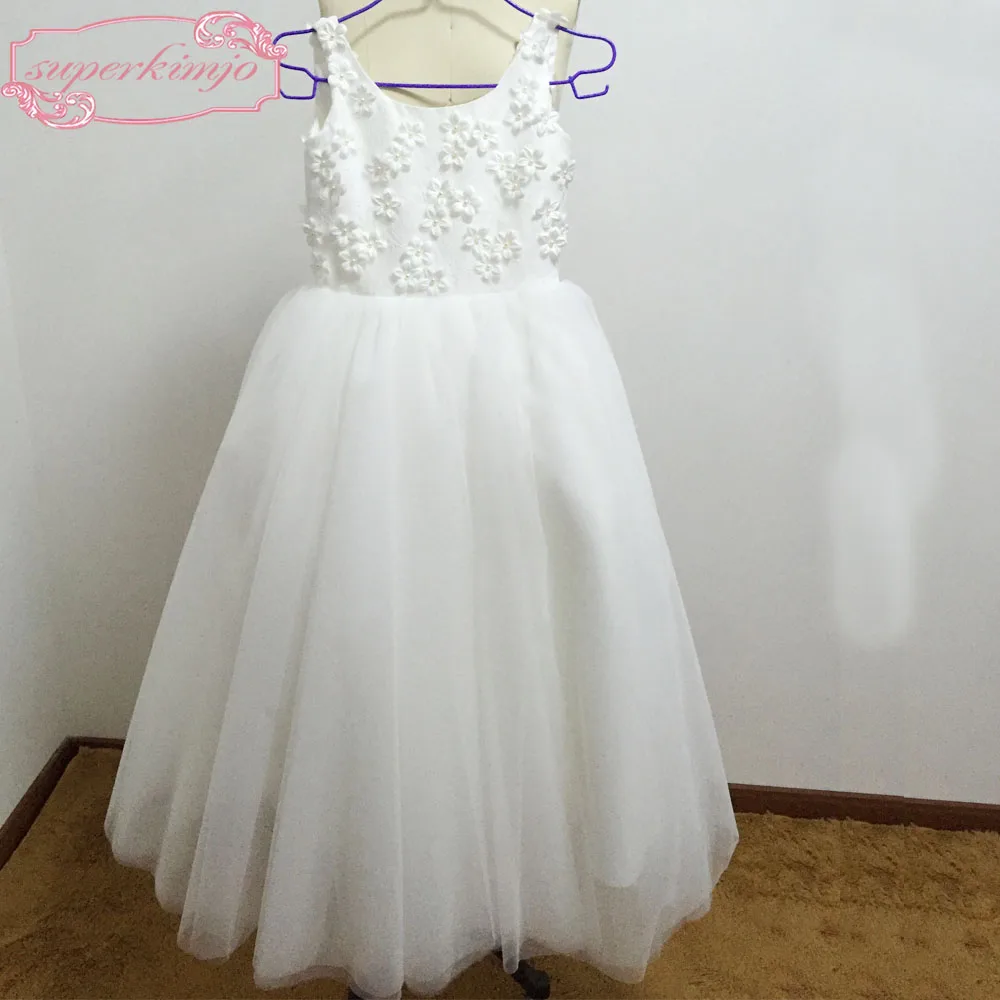 Real Picture Little Flower Girls Dresses Lace Hand Made Flowers Tulle A Line Little Girls' Party Dresses Actual