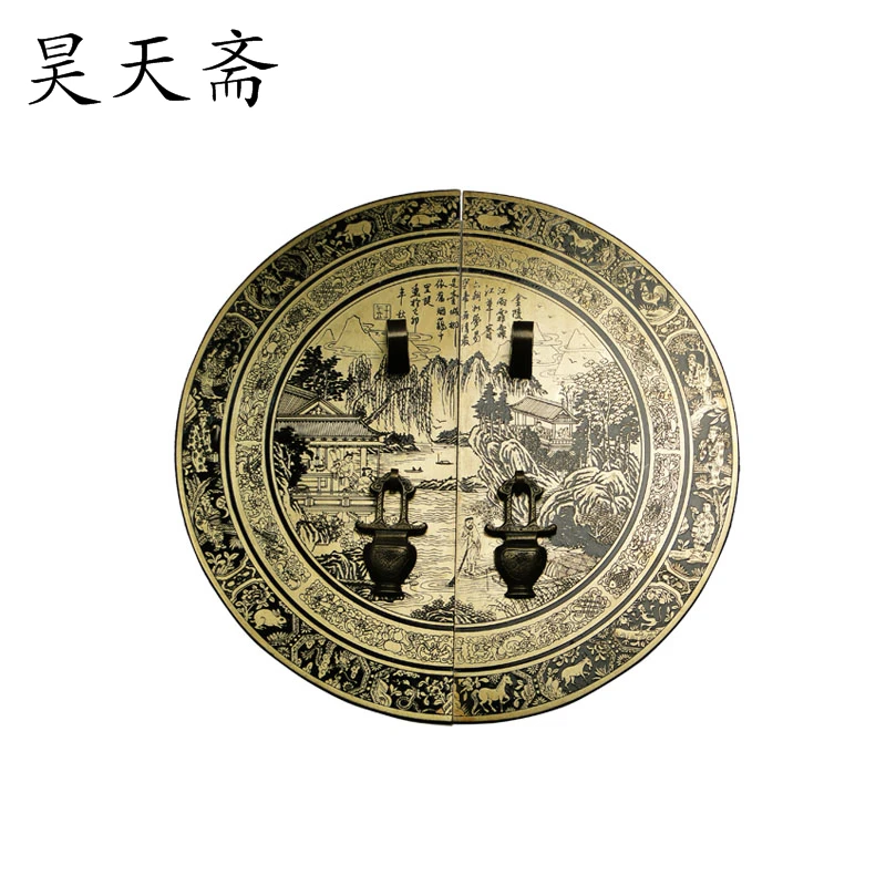 [Haotian vegetarian] antique copper fittings copper door handle Chinese Jinling Figure HTB-156 diameter 28CM