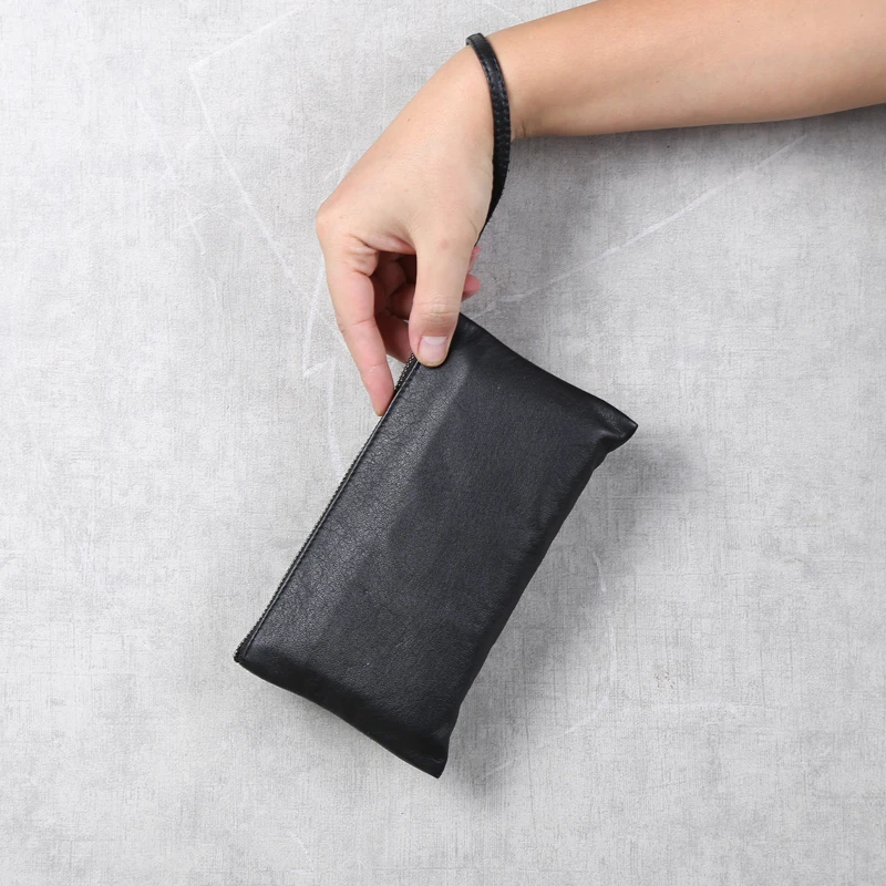 Zipper Long Wallets Women Genuine Leather Luxury High Quality Simple Clutch Bag Men Casual Cell Phone Purses Storage Money Pouch